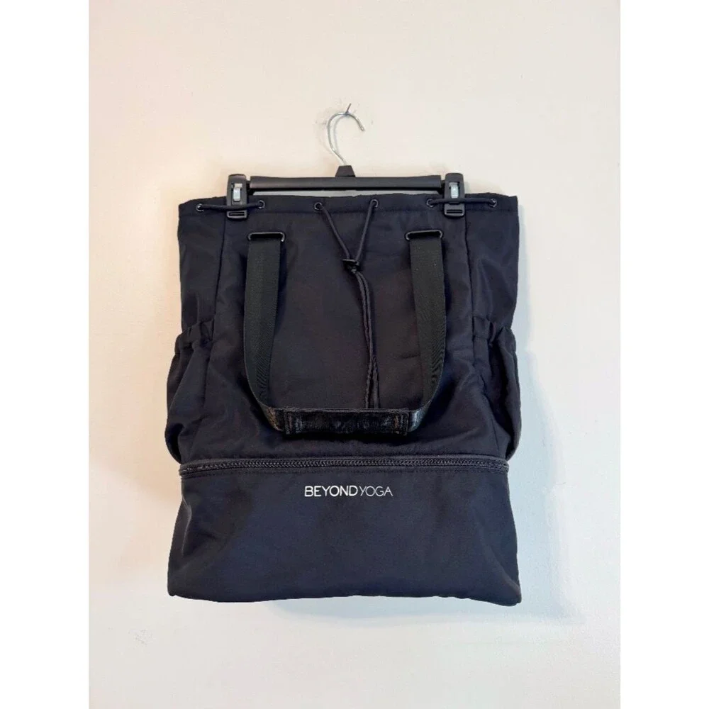 BEYOND YOGA Black Convertible Gym Bag Backpack Drawstring Tote Shoe Compartment